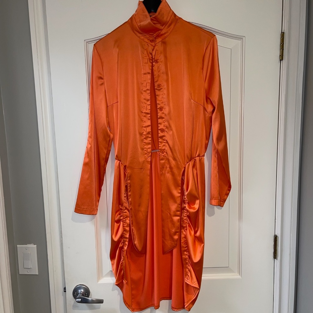 Boohoo Orange Buttoned Long Sleeve Dress